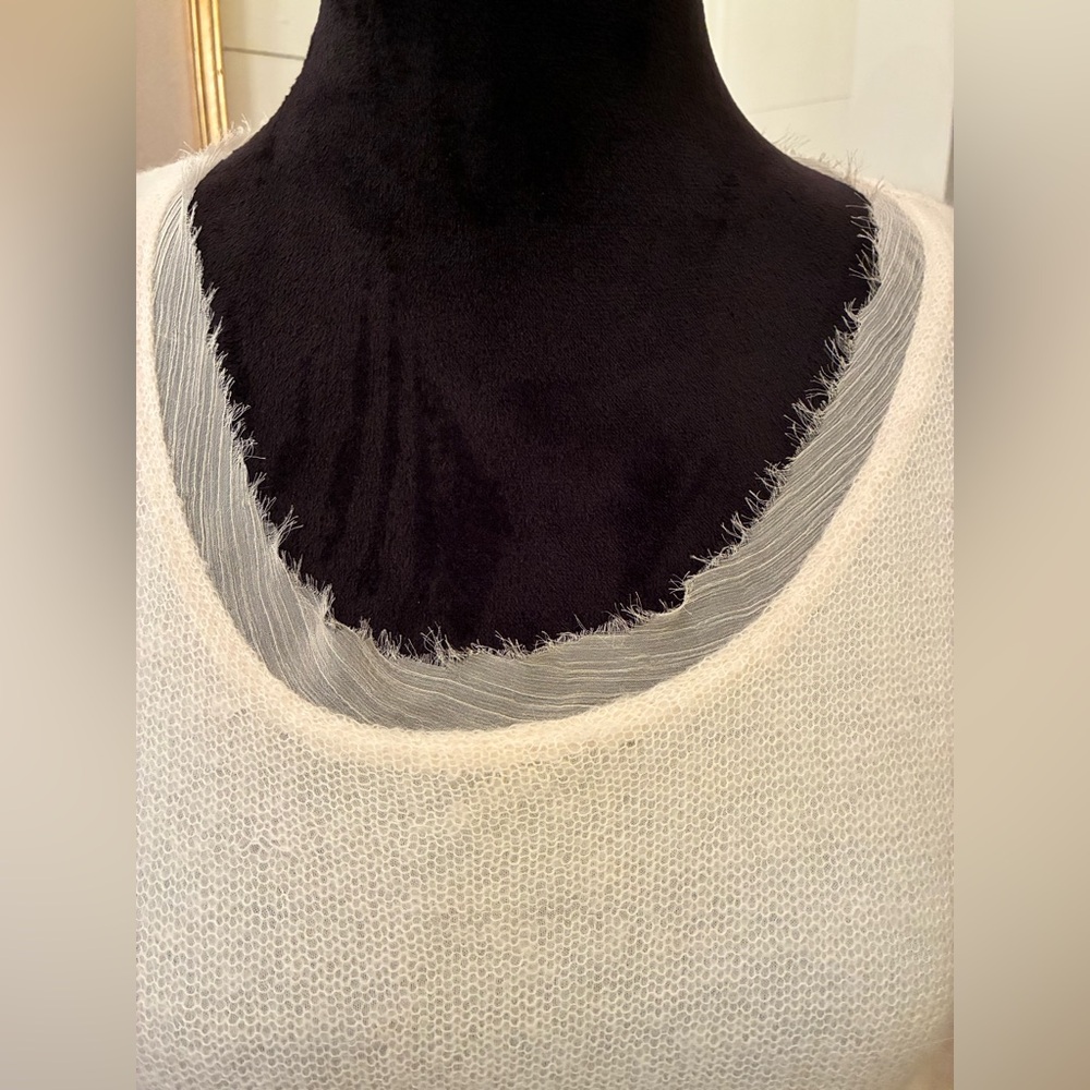 Anthropologie Knitted & Knotted Ivory Layered Sheer Hem Sweater Size Small - Picture 4 of 11